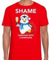 Rood kerstrui kerstkleding pinguin shame penguins with champagne heren