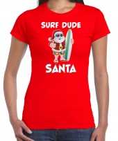 Rood kersttrui kerstkleding surf dude santa dames