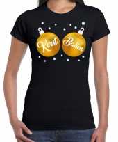 Zwart kersttrui kerstkleding gouden kerst ballen dames