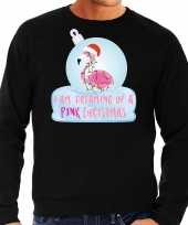 Zwarte kersttrui kerstkleding i am dreaming of a pink christmas heren flamingo kerstbal