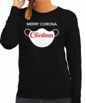 Zwarte kersttrui kerstkleding merry corona christmas dames