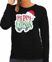 Zwarte kersttrui kerstkleding merry fitmas dames
