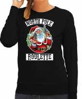 Zwarte kersttrui kerstkleding northpole roulette dames