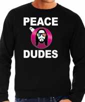 Zwarte kersttrui kerstkleding peace dudes heren social media kerstbal