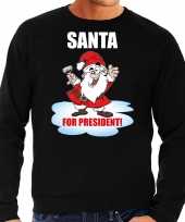 Zwarte kersttrui kerstkleding santa for president heren