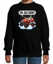 Zwarte kersttrui kerstkleding stoere monstertruck vol was ouwe kinderen