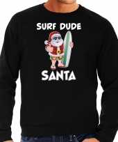 Zwarte kersttrui kerstkleding surf dude santa heren